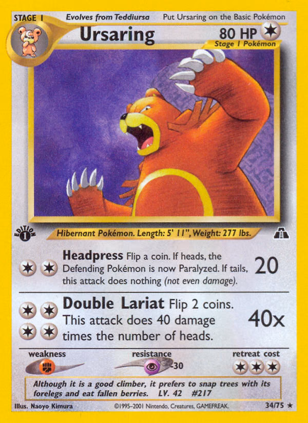 Ursaring (Unlimited) Pokemon card (34/75, Neo Discovery)