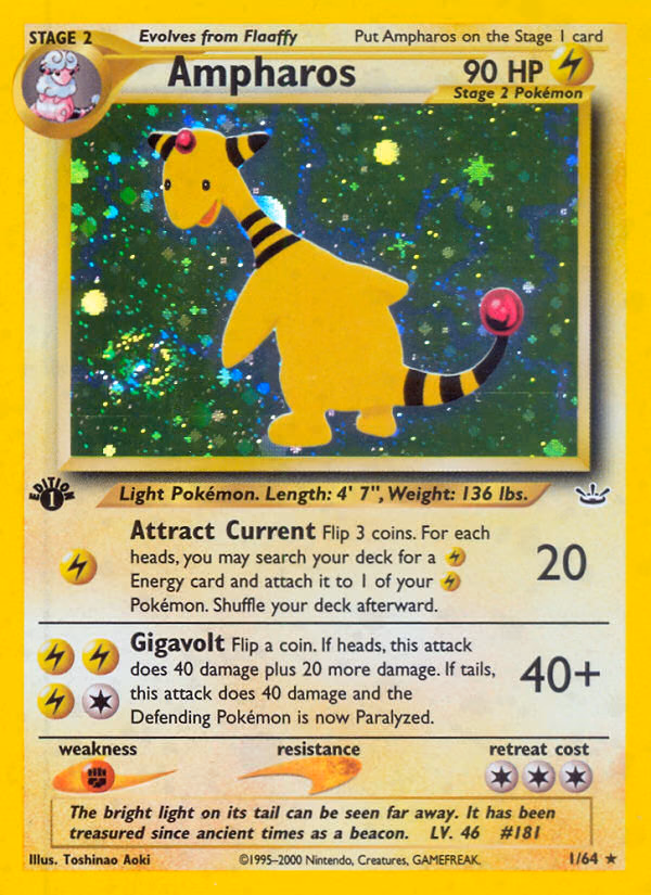 Ampharos (Unlimited) Pokemon card (1/64, Neo Revelation)