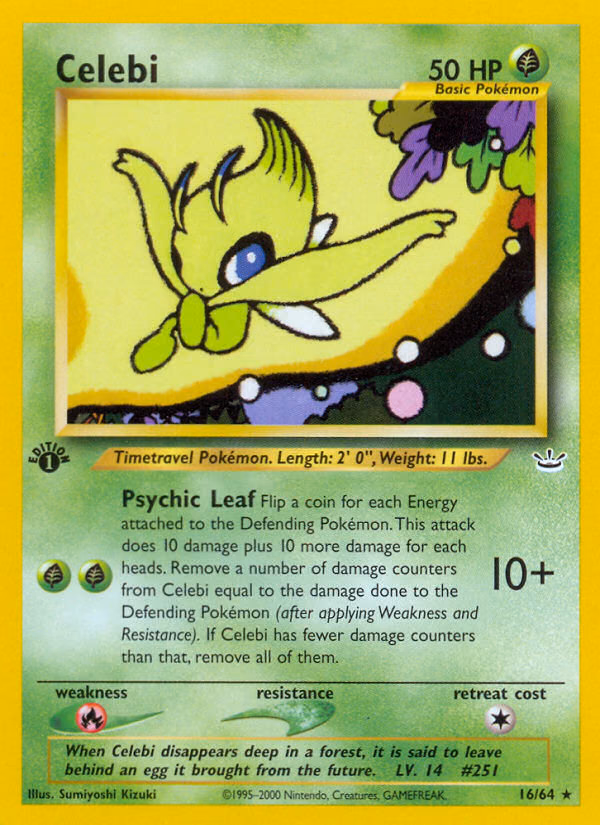 Celebi (1st Edition) Pokemon card (16/64, Neo Revelation)