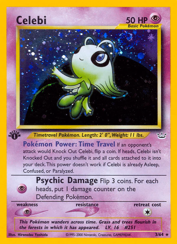 Celebi (1st Edition) Pokemon card (3/64, Neo Revelation)