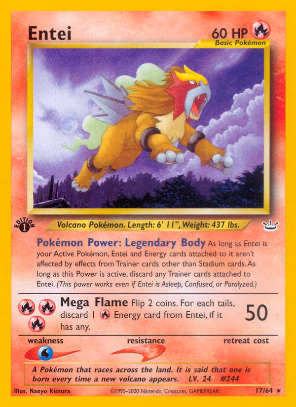 Entei (1st Edition) Pokemon card (17/64, Neo Revelation)