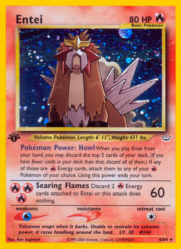 Entei (1st Edition) Pokemon card (6/64, Neo Revelation)