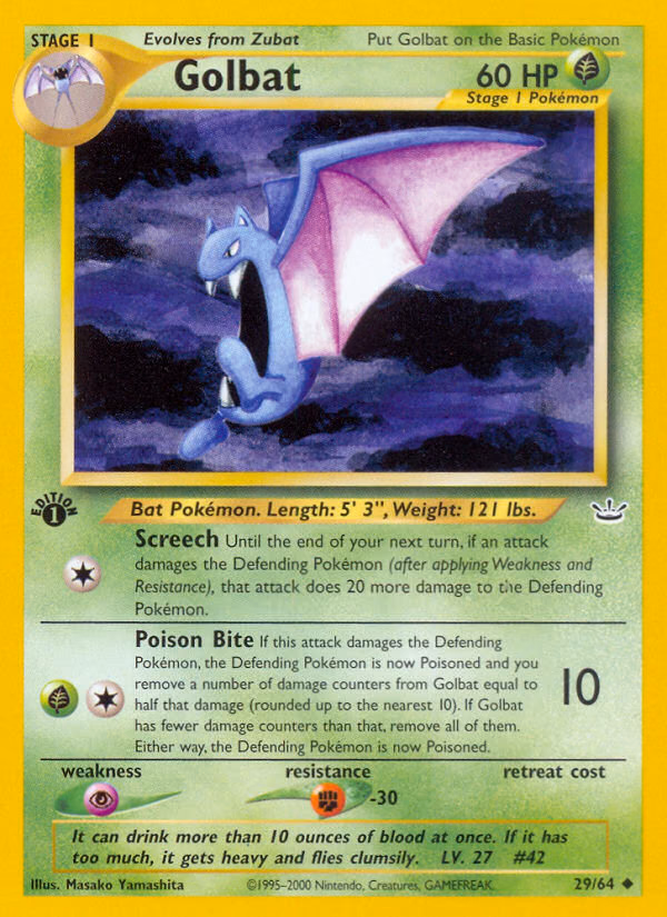 Golbat (1st Edition) Pokemon card (29/64, Neo Revelation)