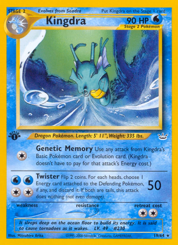 Kingdra (1st Edition) Pokemon card (19/64, Neo Revelation)