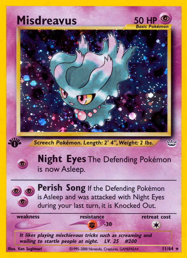 Misdreavus (1st Edition) Pokemon card (11/64, Neo Revelation)