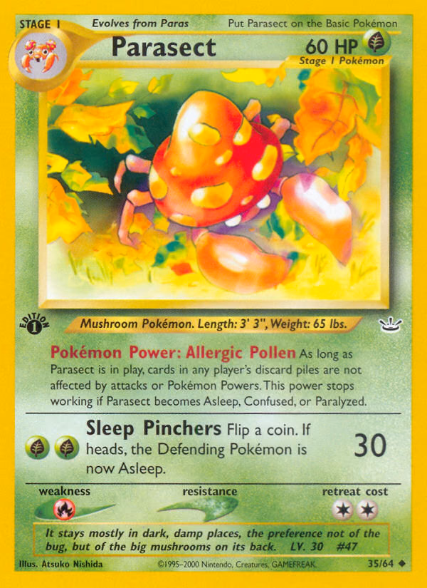 Parasect (1st Edition) Pokemon card (35/64, Neo Revelation)
