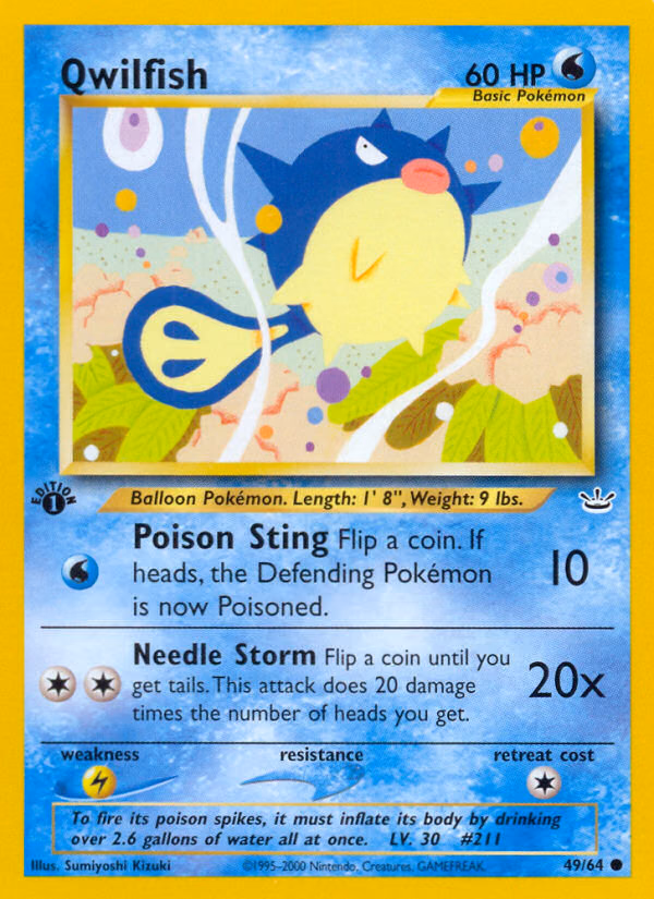 Qwilfish (1st Edition) Pokemon card (49/64, Neo Revelation)