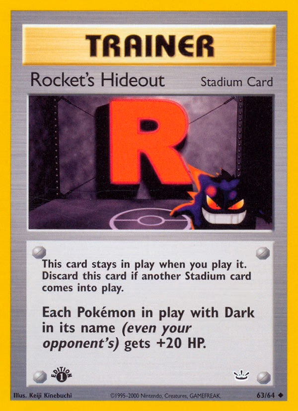 Rocket's Hideout (1st Edition) Pokemon card (63/64, Neo Revelation)