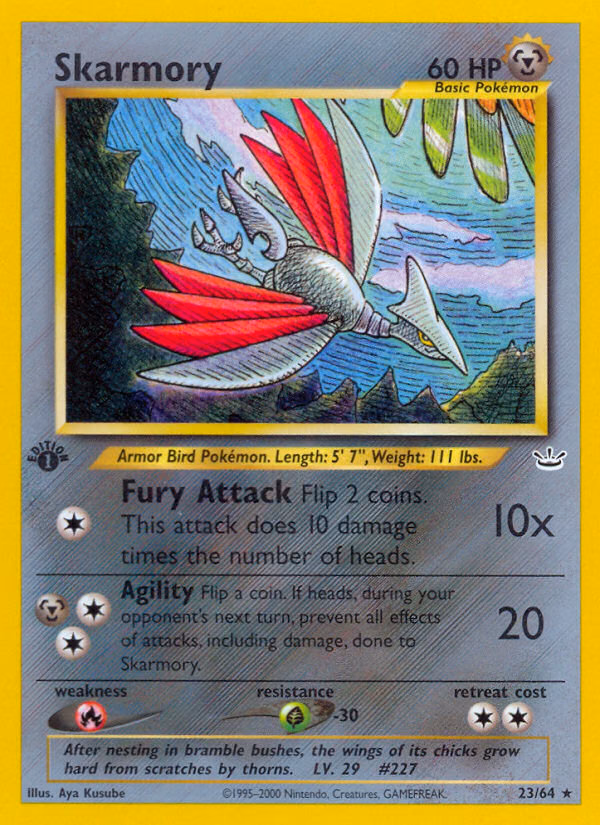 Skarmory (1st Edition) Pokemon card (23/64, Neo Revelation)