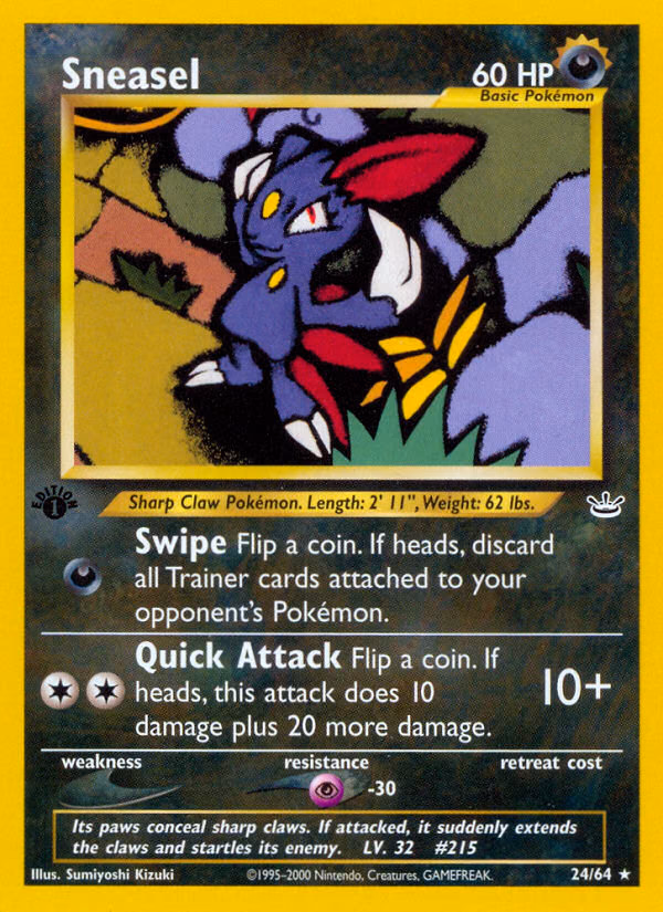 Sneasel (1st Edition) Pokemon card (24/64, Neo Revelation)