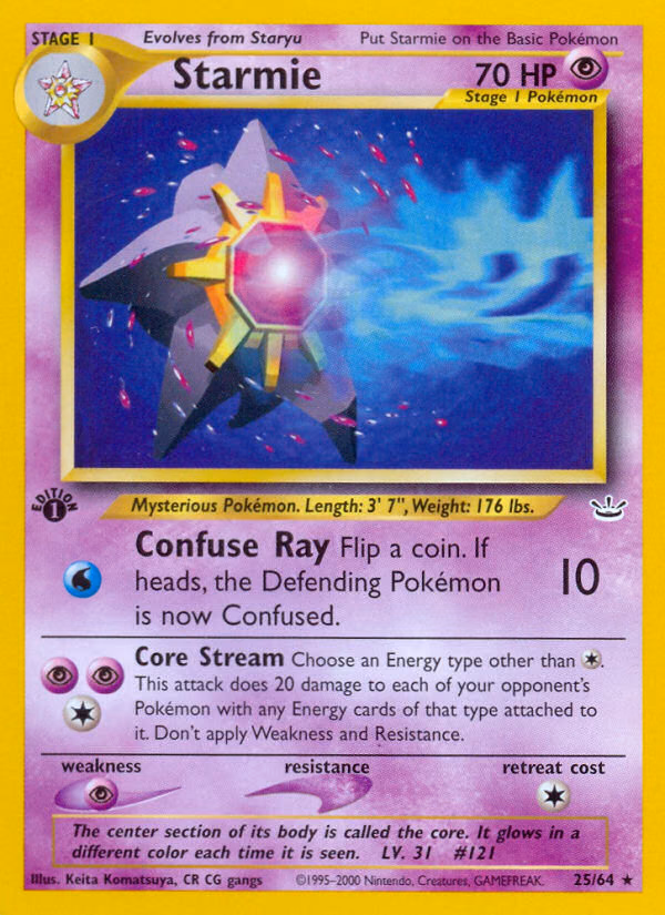 Starmie (1st Edition) Pokemon card (25/64, Neo Revelation)