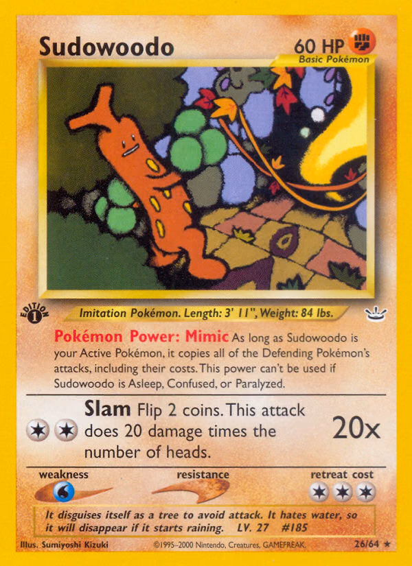 Sudowoodo (1st Edition) Pokemon card (26/64, Neo Revelation)