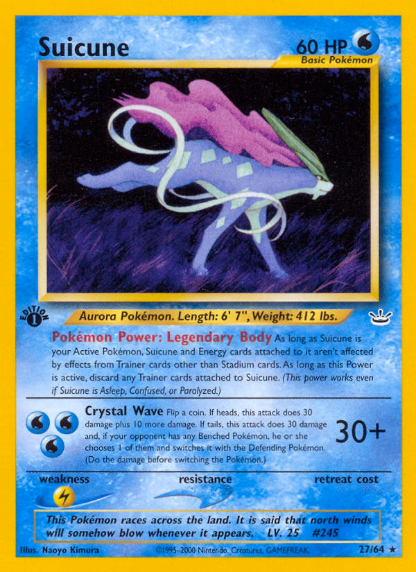 Suicune (1st Edition) Pokemon card (27/64, Neo Revelation)