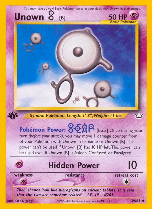 Unown [B] (1st Edition) Pokemon card (39/64, Neo Revelation)