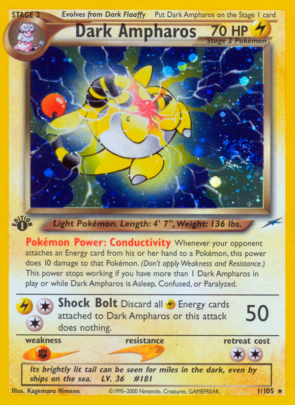 Dark Ampharos (Unlimited) Pokemon card (1/105, Neo Destiny)