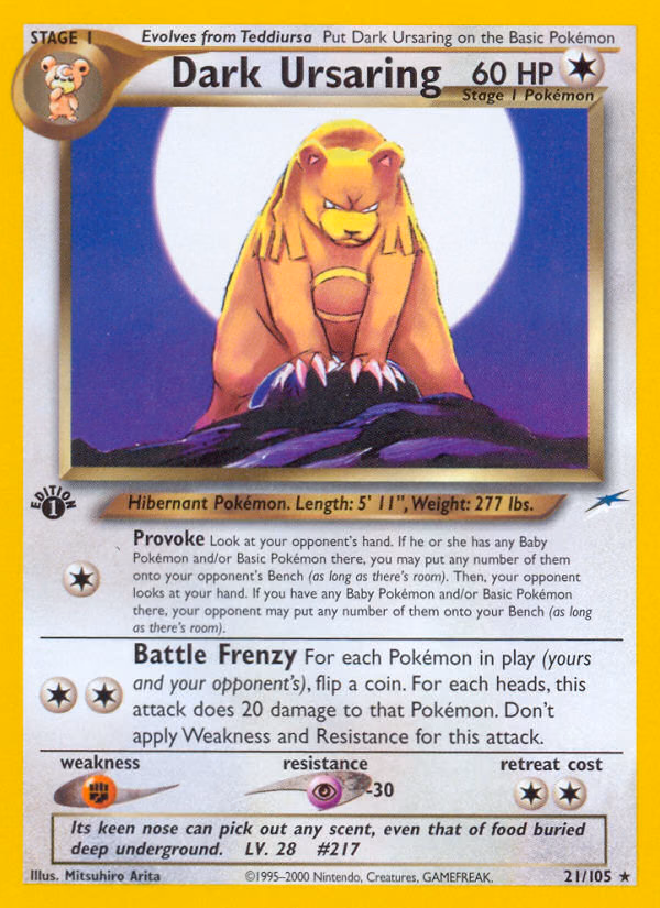 Dark Ursaring (Unlimited) Pokemon card (21/105, Neo Destiny)