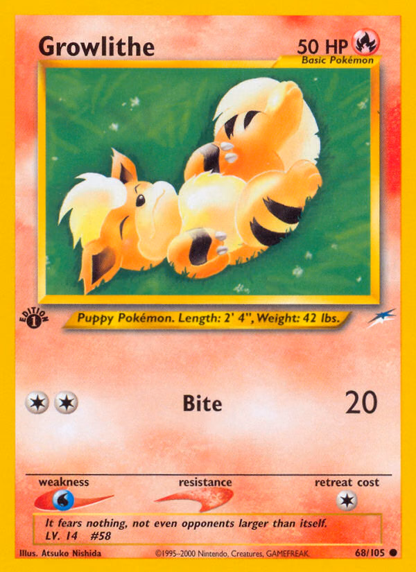 Growlithe (1st Edition) Pokemon card (68/105, Neo Destiny)