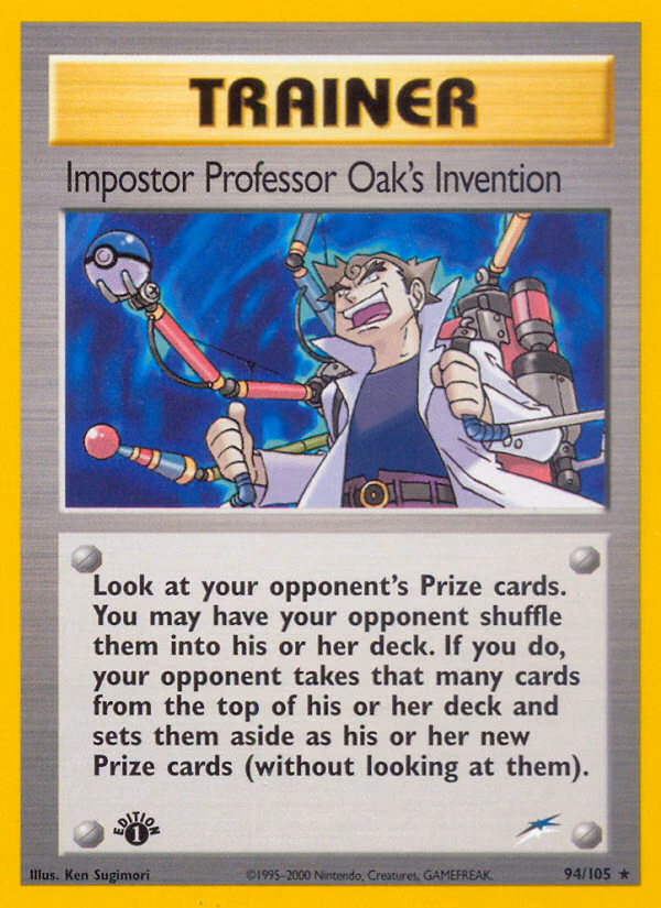 Impostor Professor Oak's Invention (1st Edition) Pokemon card (94/105, Neo Destiny)