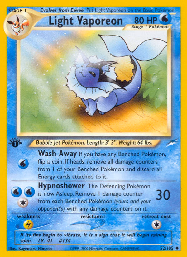 Light Vaporeon (1st Edition) Pokemon card (52/105, Neo Destiny)