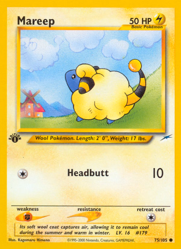 Mareep (1st Edition) Pokemon card (75/105, Neo Destiny)