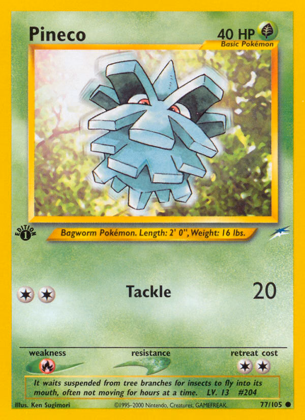 Pineco (1st Edition) Pokemon card (77/105, Neo Destiny)
