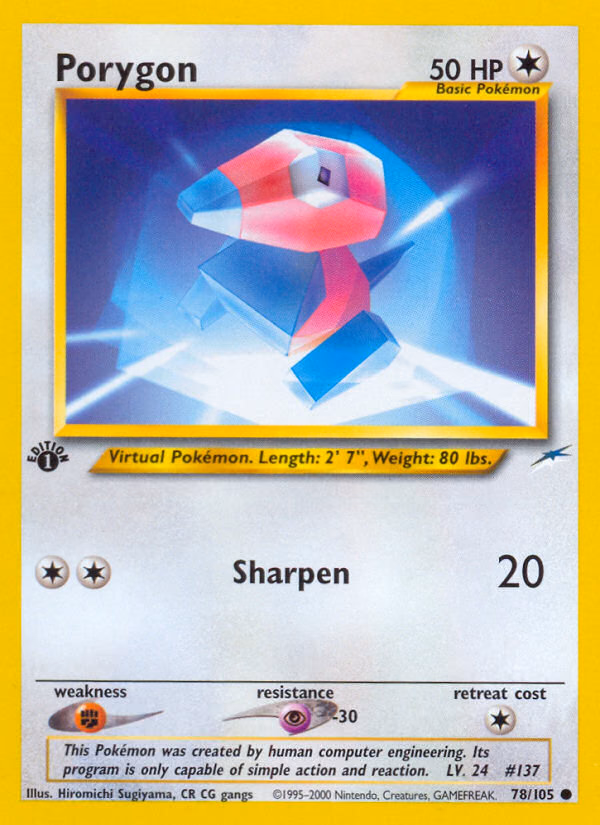 Porygon (1st Edition) Pokemon card (78/105, Neo Destiny)