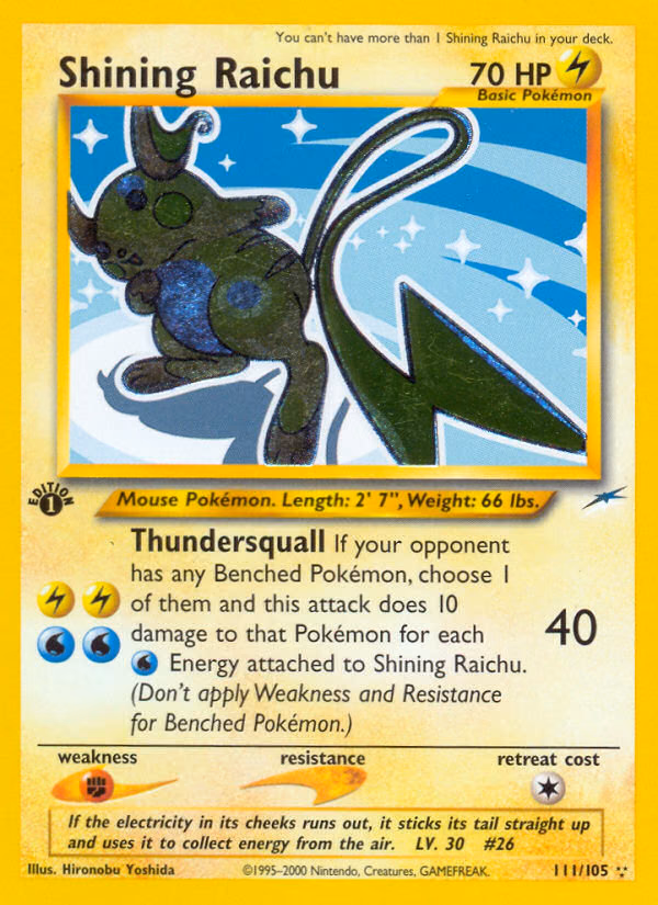 Shining Raichu (1st Edition) Pokemon card (111/105, Neo Destiny)