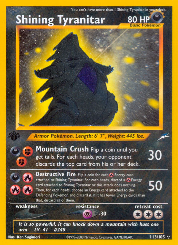 Shining Tyranitar (Unlimited) Pokemon card (113/105, Neo Destiny)