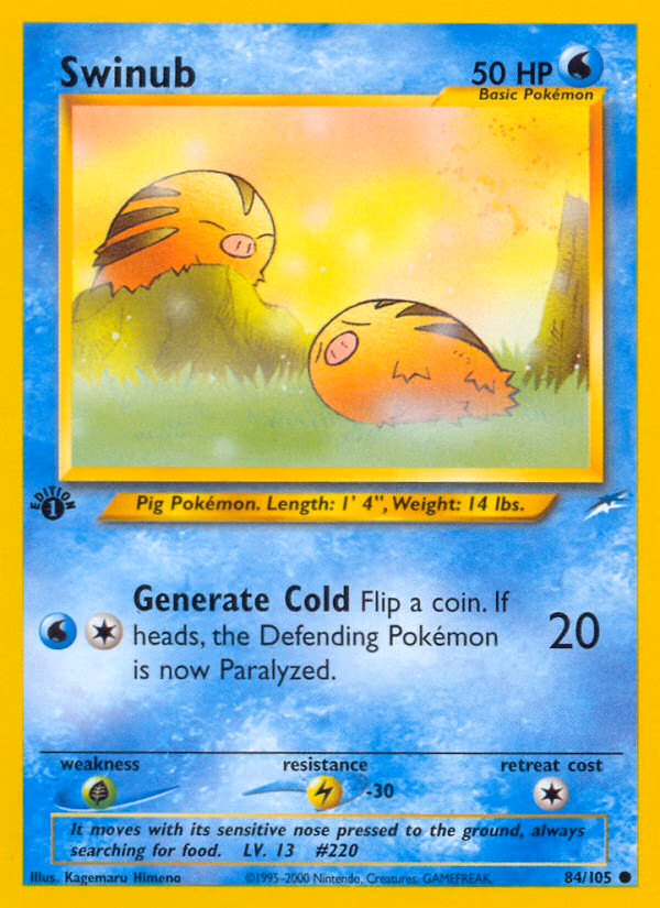 Swinub (1st Edition) Pokemon card (84/105, Neo Destiny)