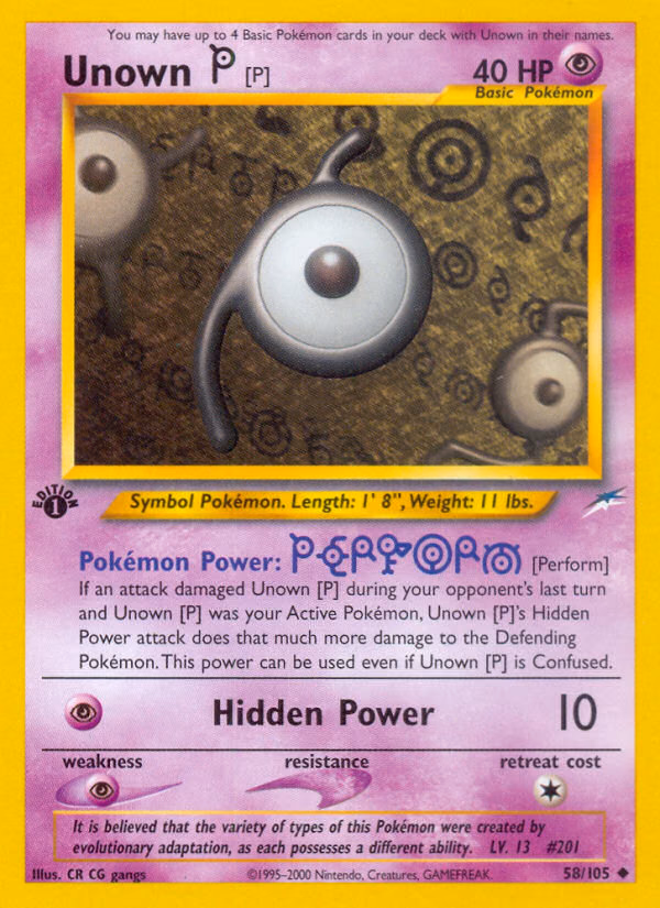 Unown [P] (Unlimited) Pokemon card (58/105, Neo Destiny)