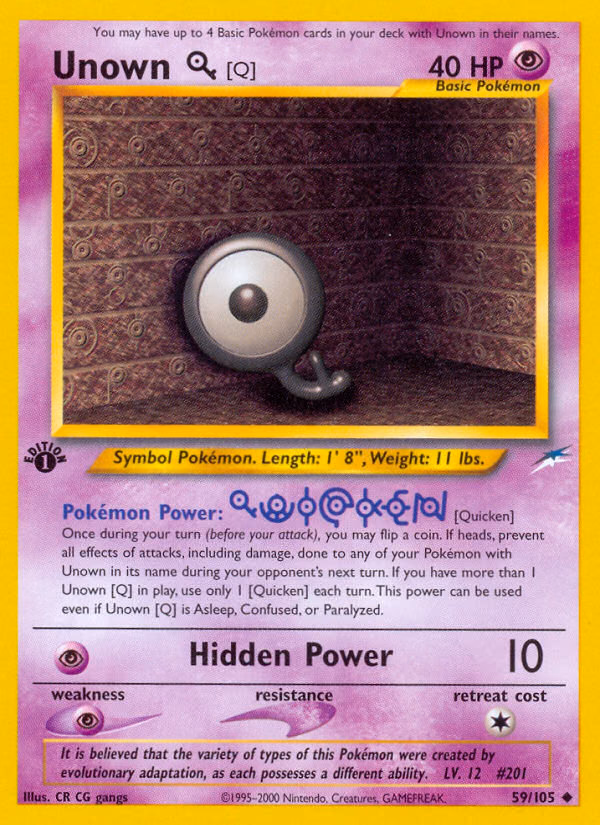 Unown [Q] (Unlimited) Pokemon card (59/105, Neo Destiny)