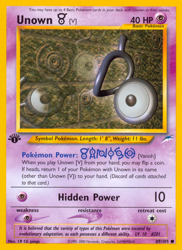 Unown [V] (Unlimited) Pokemon card (89/105, Neo Destiny)