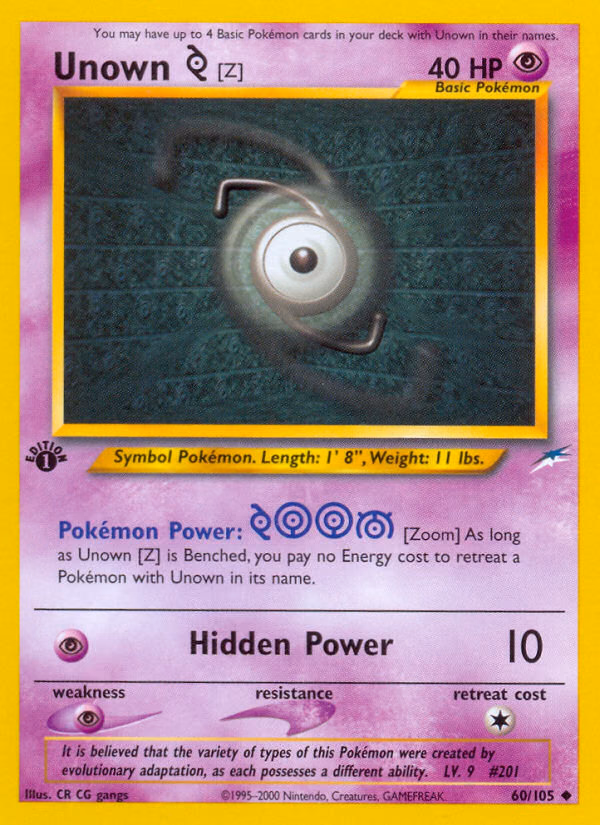 Unown [Z] (Unlimited) Pokemon card (60/105, Neo Destiny)