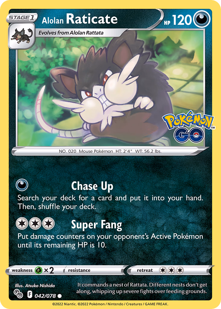 Alolan Raticate Pokemon card (042/078, Pokémon GO)