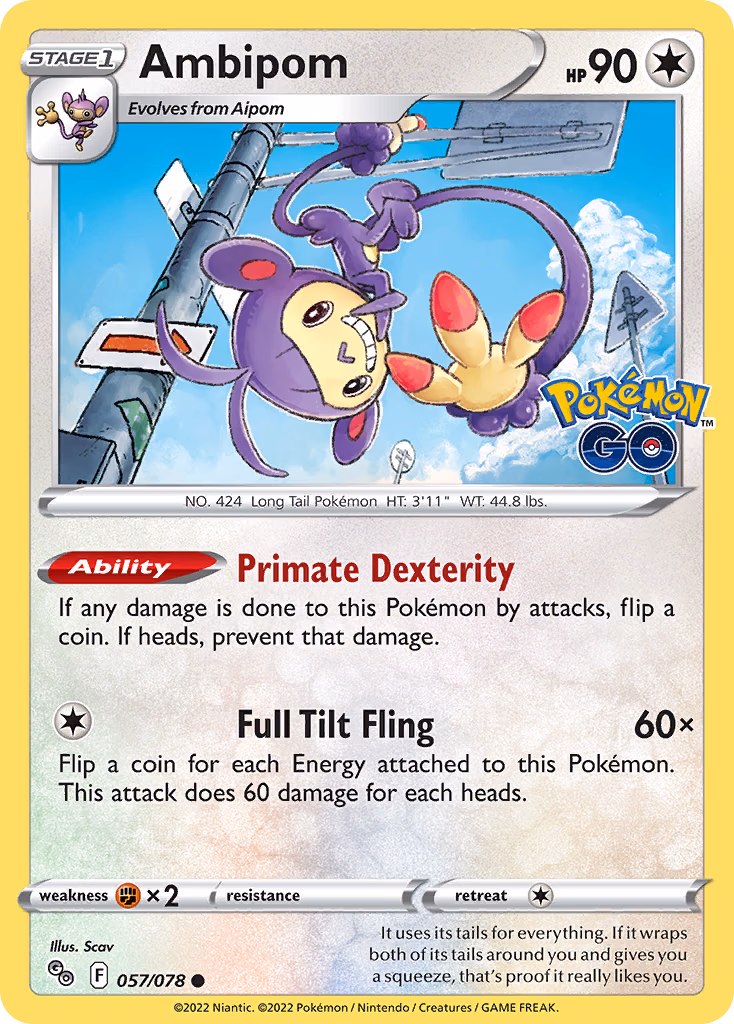 Ambipom Pokemon card (057/078, Pokémon GO)