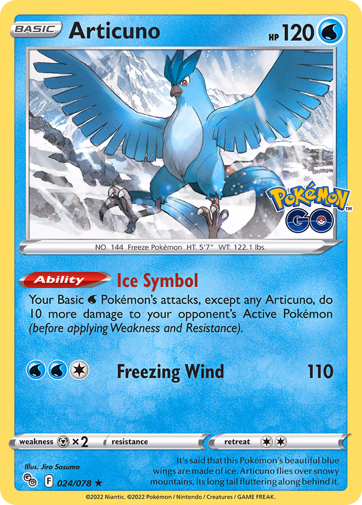 Articuno Pokemon card (024/078, Pokémon GO)