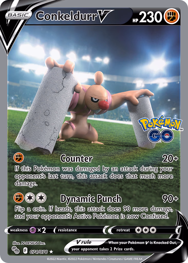 Conkeldurr V Pokemon card (074/078, Pokémon GO)