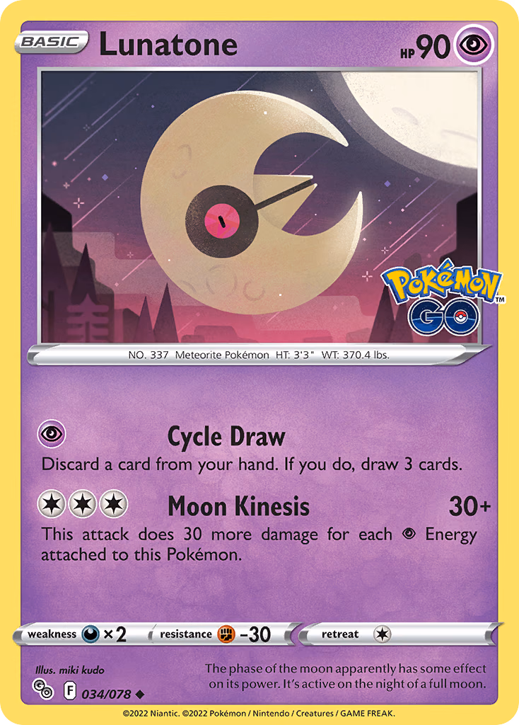 Lunatone Pokemon card (034/078, Pokémon GO)