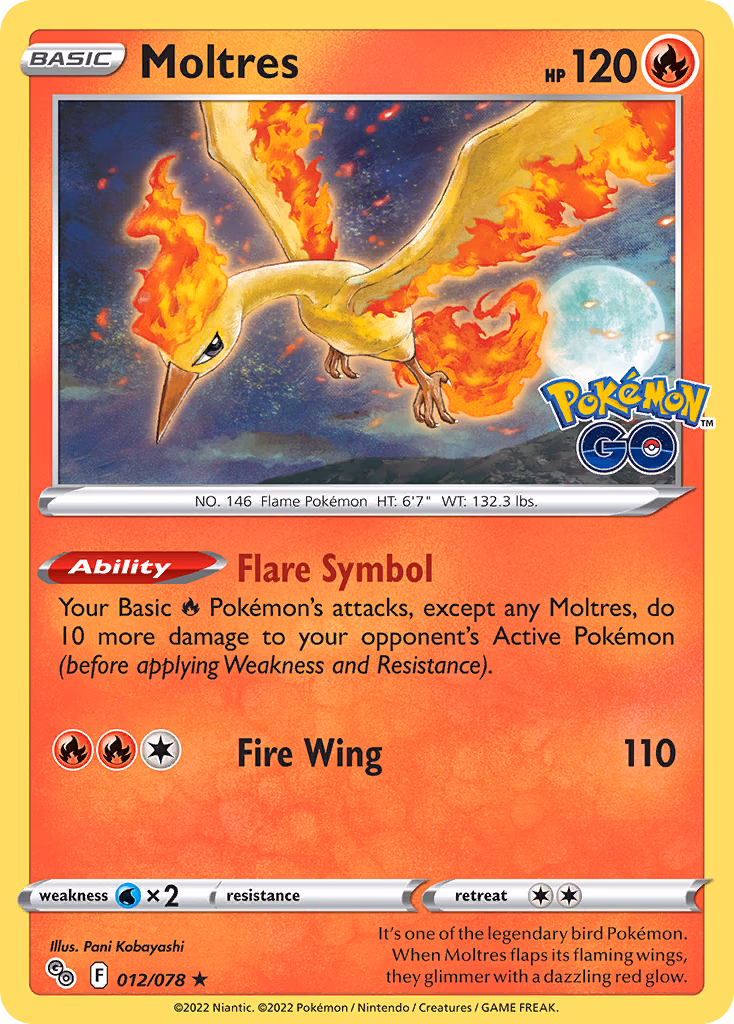 Moltres Pokemon card (012/078, Pokémon GO)
