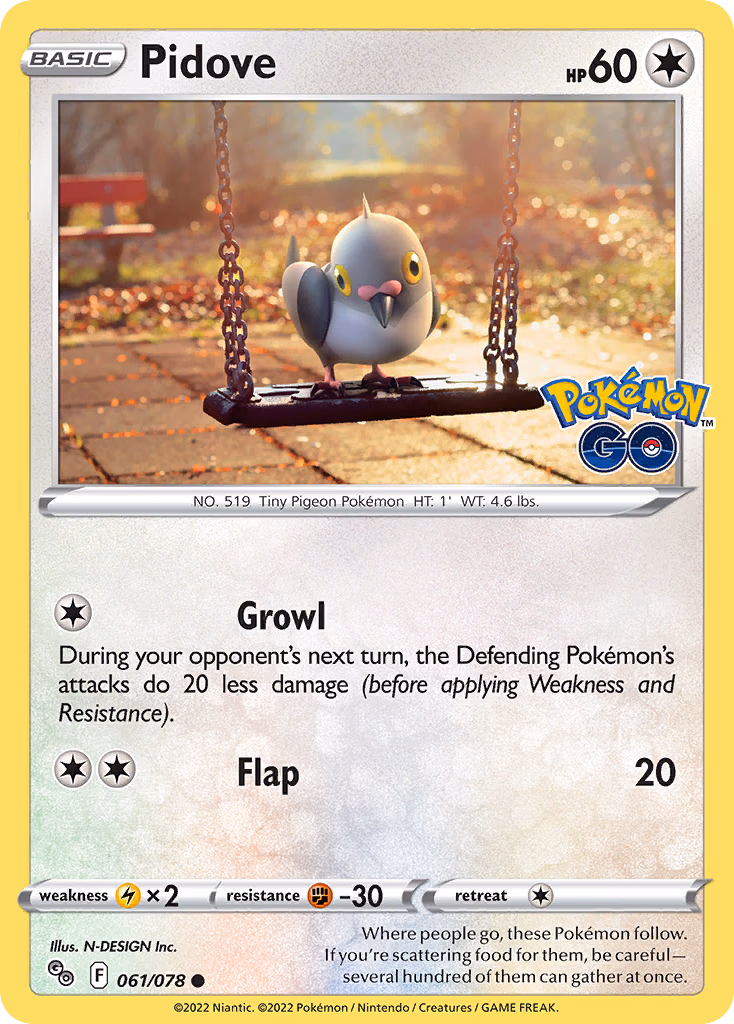 Pidove Pokemon card (061/078, Pokémon GO)