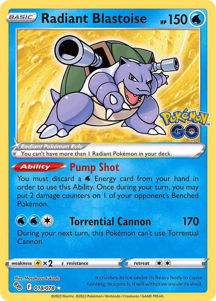 Radiant Blastoise Pokemon card (018/078, Pokémon GO)