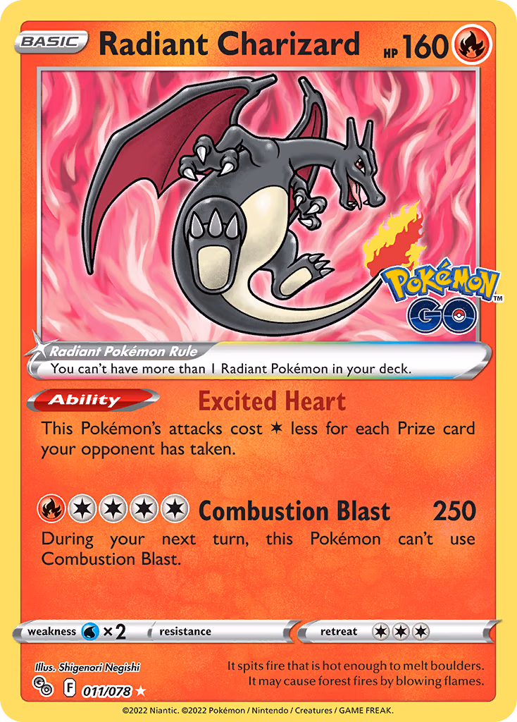 Radiant Charizard Pokemon card (011/078, Pokémon GO)