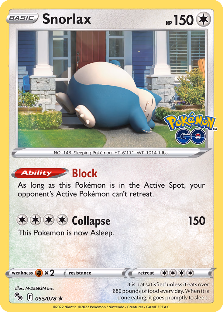 Snorlax Pokemon card (055/078, Pokémon GO)