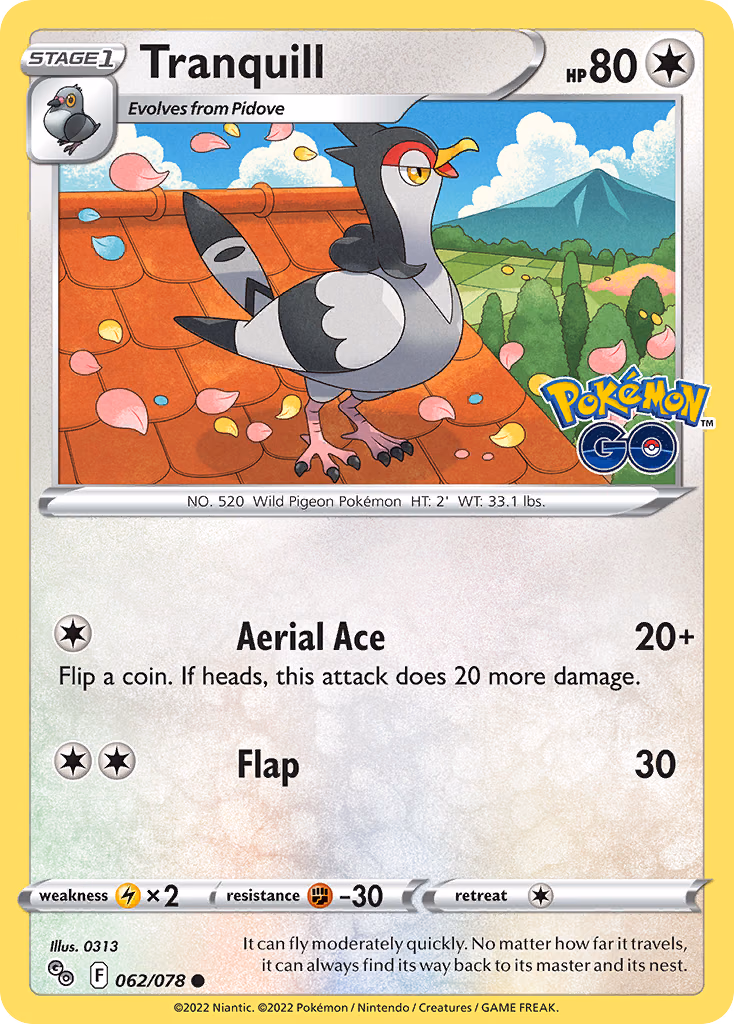Tranquill Pokemon card (062/078, Pokémon GO)