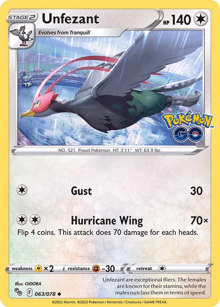 Unfezant Pokemon card (063/078, Pokémon GO)