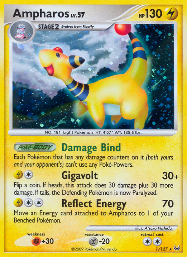 Ampharos Pokemon card (1/127, Platinum)