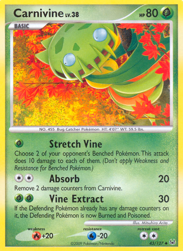 Carnivine Pokemon card (43/127, Platinum)