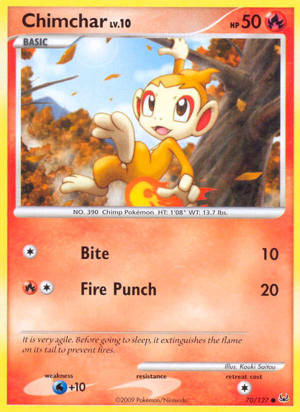 Chimchar Pokemon card (70/127, Platinum)