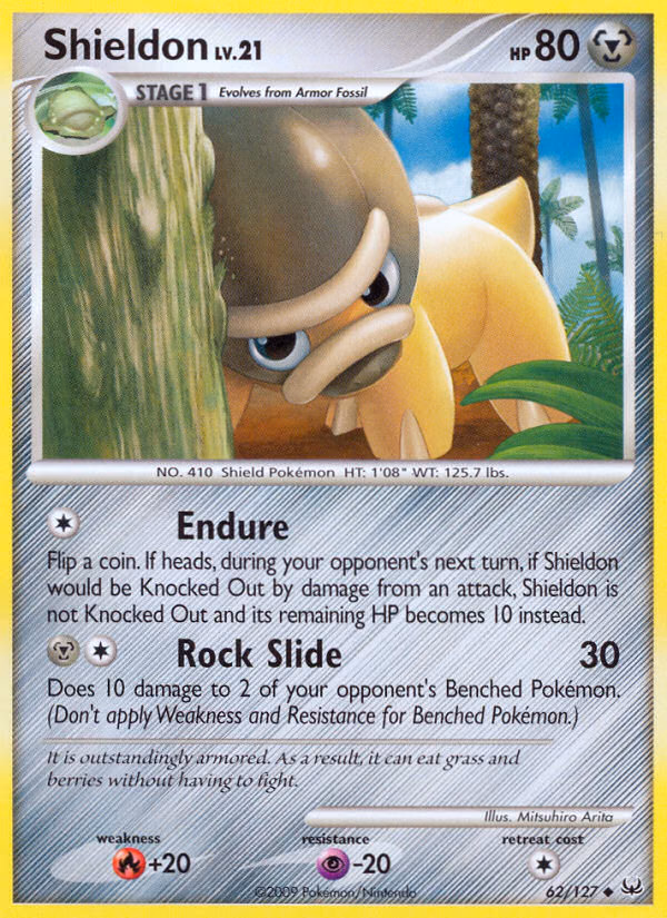 Shieldon Pokemon card (62/127, Platinum)