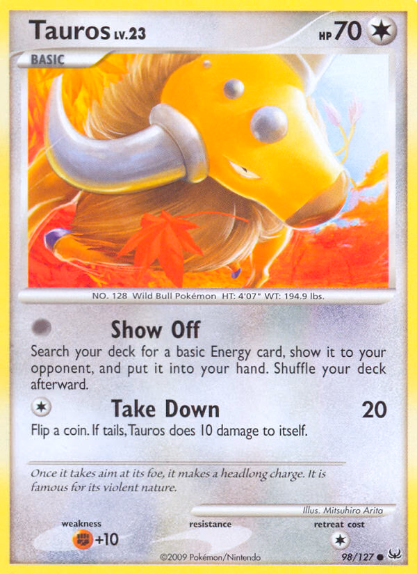 Tauros Pokemon card (98/127, Platinum)